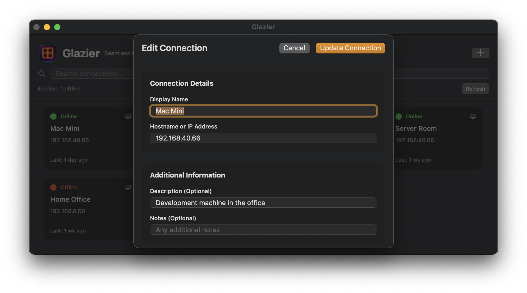 Edit connection details